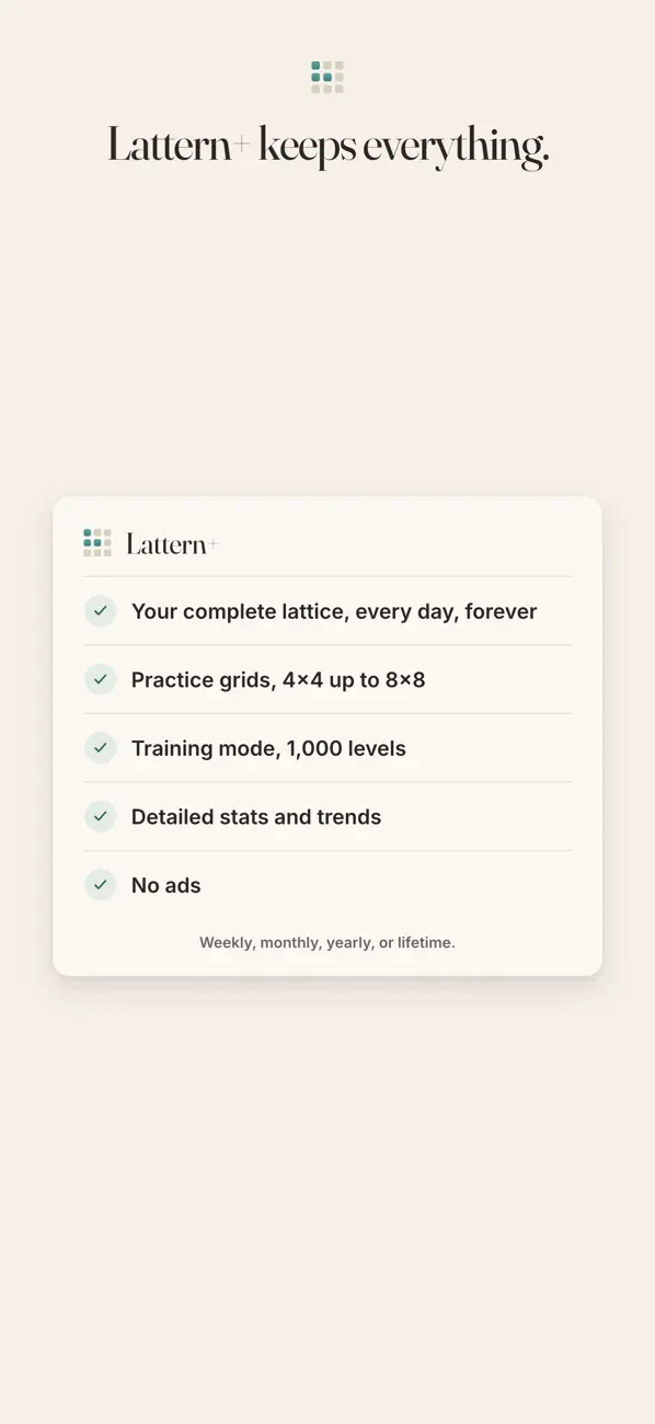 Lattern+ practice: a thousand training levels and full history